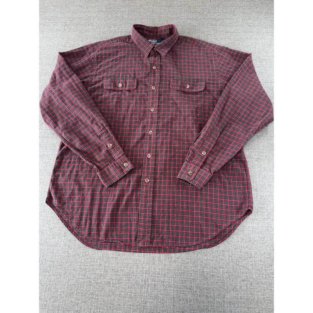 Polo Ralph Lauren Classic Fit XL Plaid Flannel Shirt Red Green Button Front